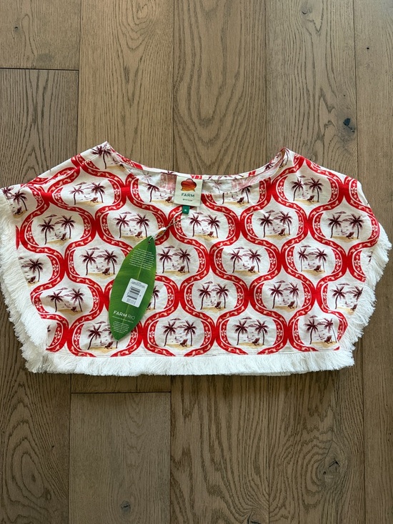FARM Rio Other - FARM Rio White & Red Palm-Print Fringe Summer Beach Blouse